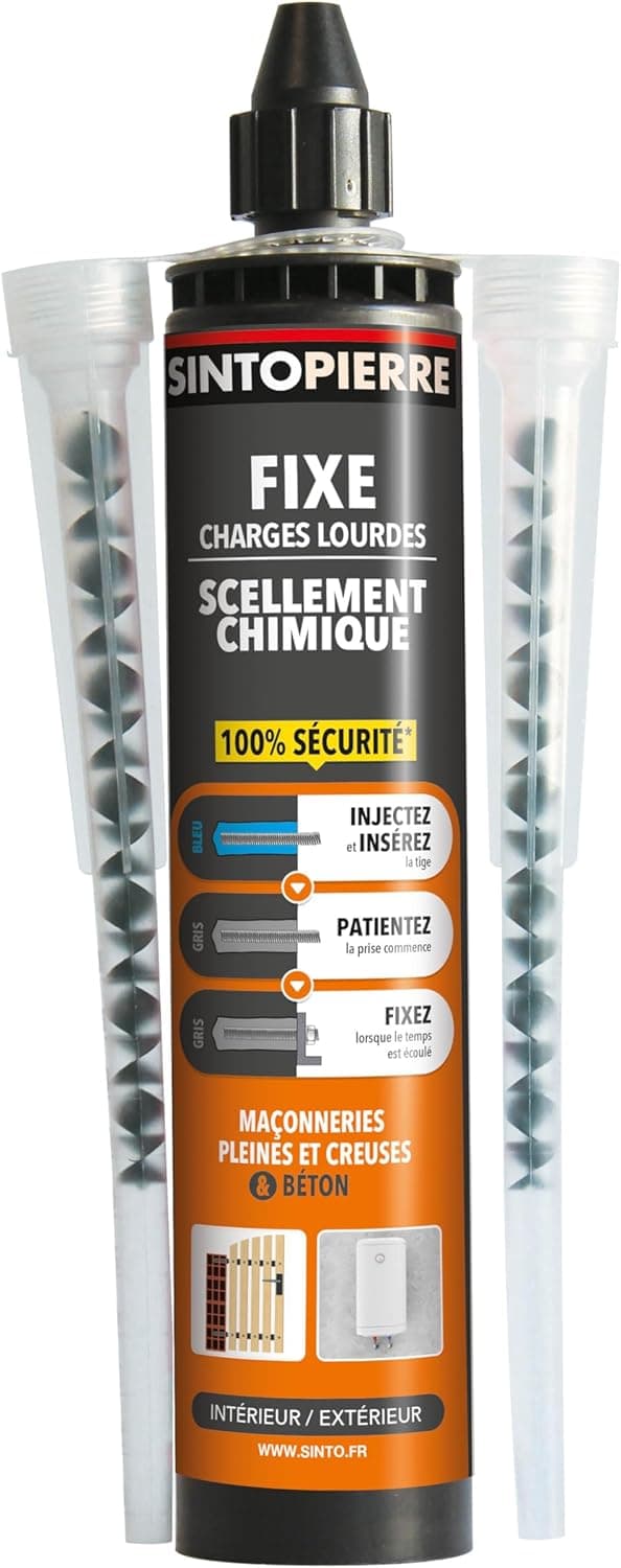 SINTO Scellement Chimique Charges Lourdes - 300 ml - Fixer et Sceller des Charges Lourdes - Matériaux Creux et Pleins - Simple d'Utilisation